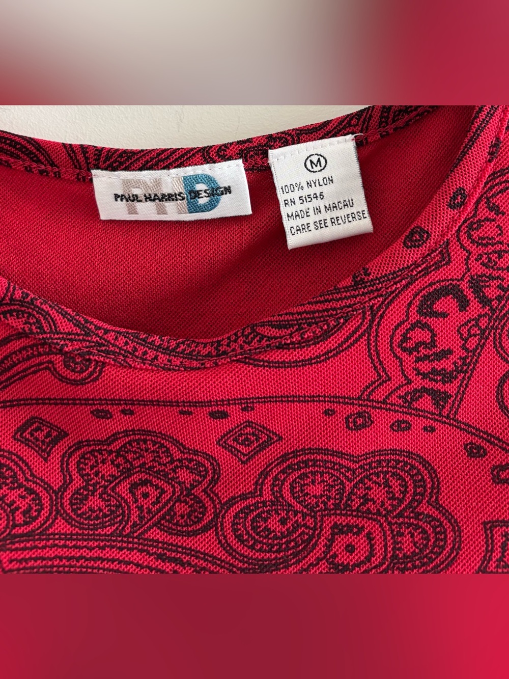 VTG Paul Harris Design Top Red Black Paisley Mesh Long Sleeve Women M Gothic 90s - Picture 5 of 9